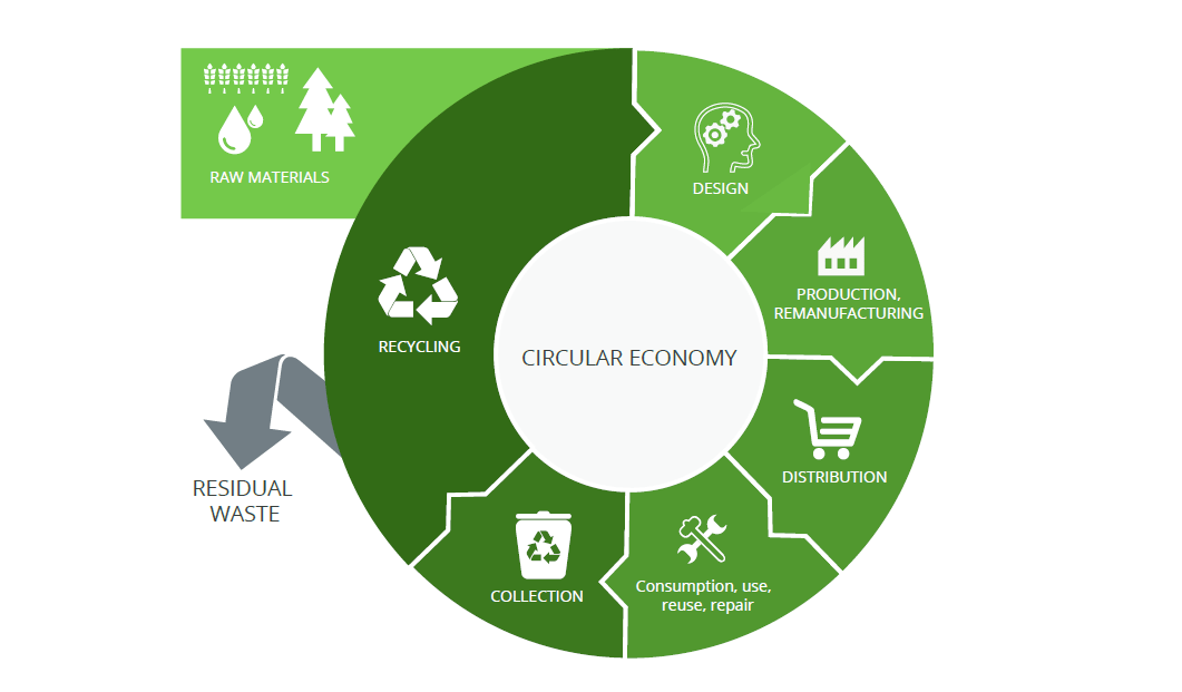 Diagram illustrating the elements and cycle of the circular economy