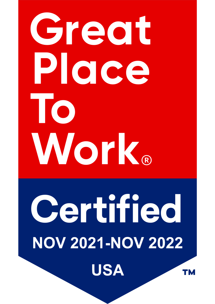 Great Place to Work award badge for Nov 2021 through Nov 2022