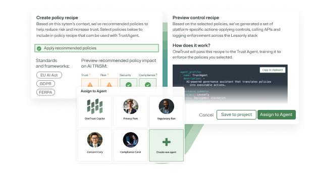 OT-spot-graphic-ai-governance-enforce-responsible-ai-by-design-1 Preview of policy recipe creation, code generation for policies and assigning policy to AI agent