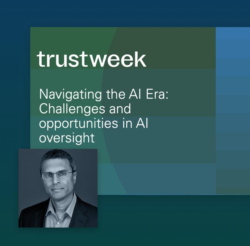 OT-thumbnail-trust-week-on-demand-navigating-the-AI-era-challenges-and-opportunities-in-AI-oversight Slide that reads "Navigating the AI Era, Challenges and opportunities in AI overight" with headshot of speaker, Ojas Rege