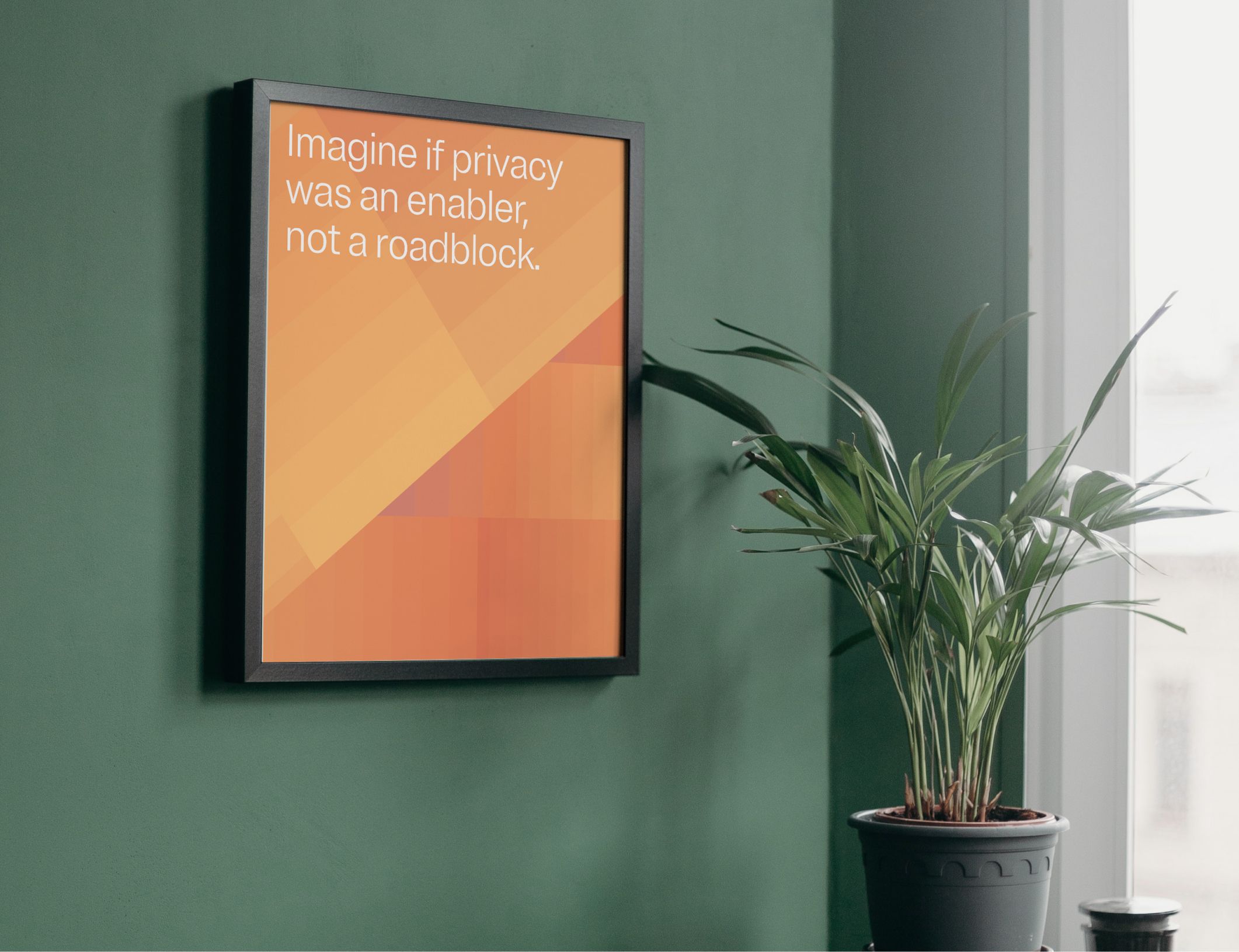 Framed poster with OneTrust typography and orange gradients